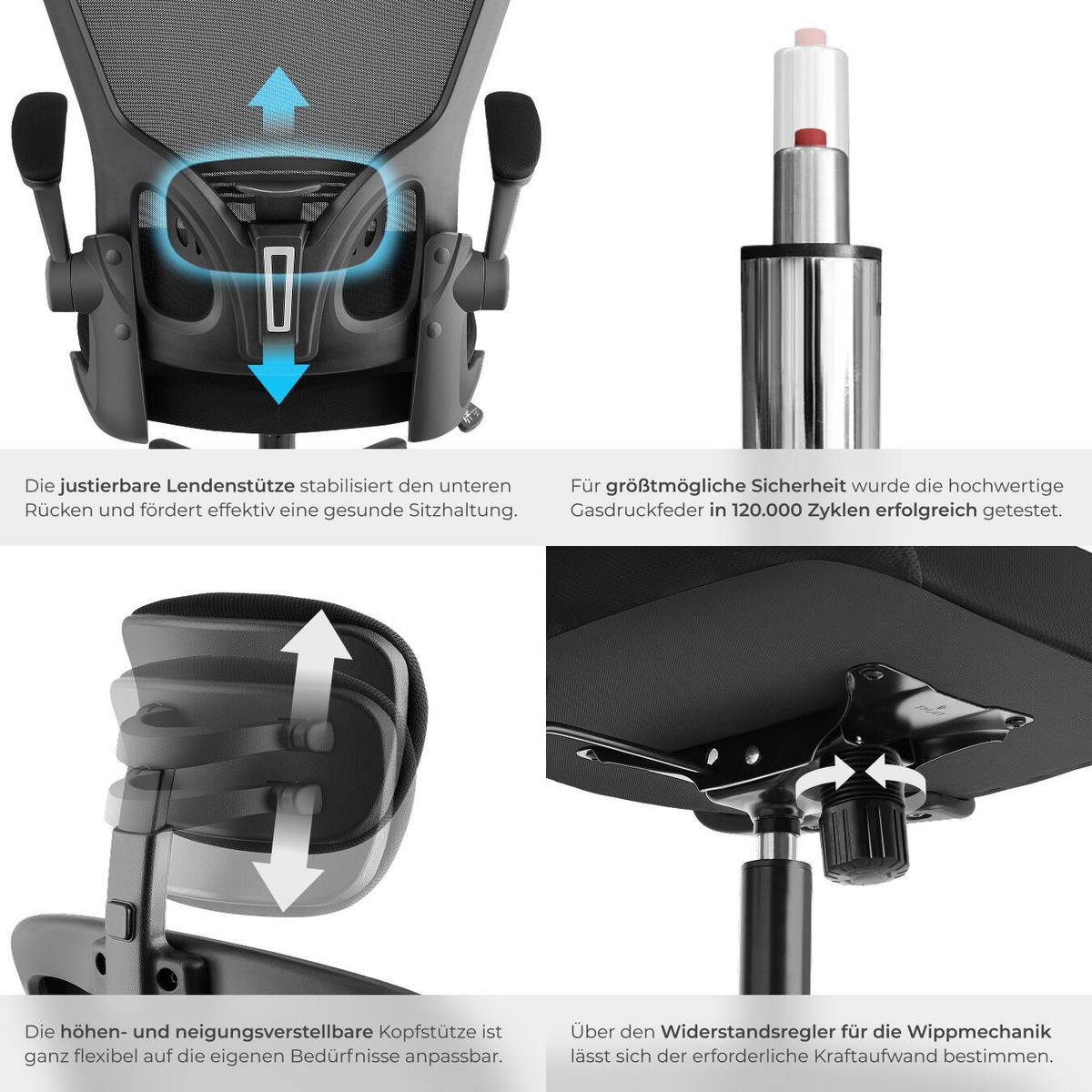 BÜROSTUHL Arges, stufenlos höhenverstellbar, schwarz - Schwarz, Kunststoff (68/131/63cm) - tectake