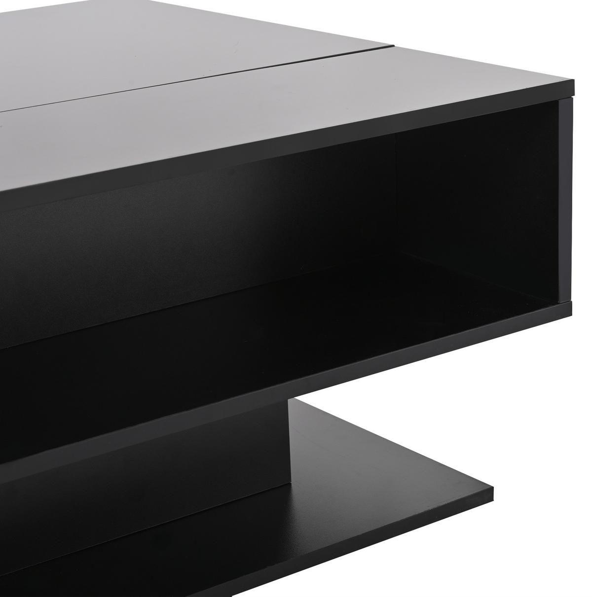 COUCHTISCH mit Ablage 80/75 cm höhenverstellbar mit LED-Beleuchtung in Schwarz - Schwarz, Holzwerkstoff (80/77/40cm) - BEAOK