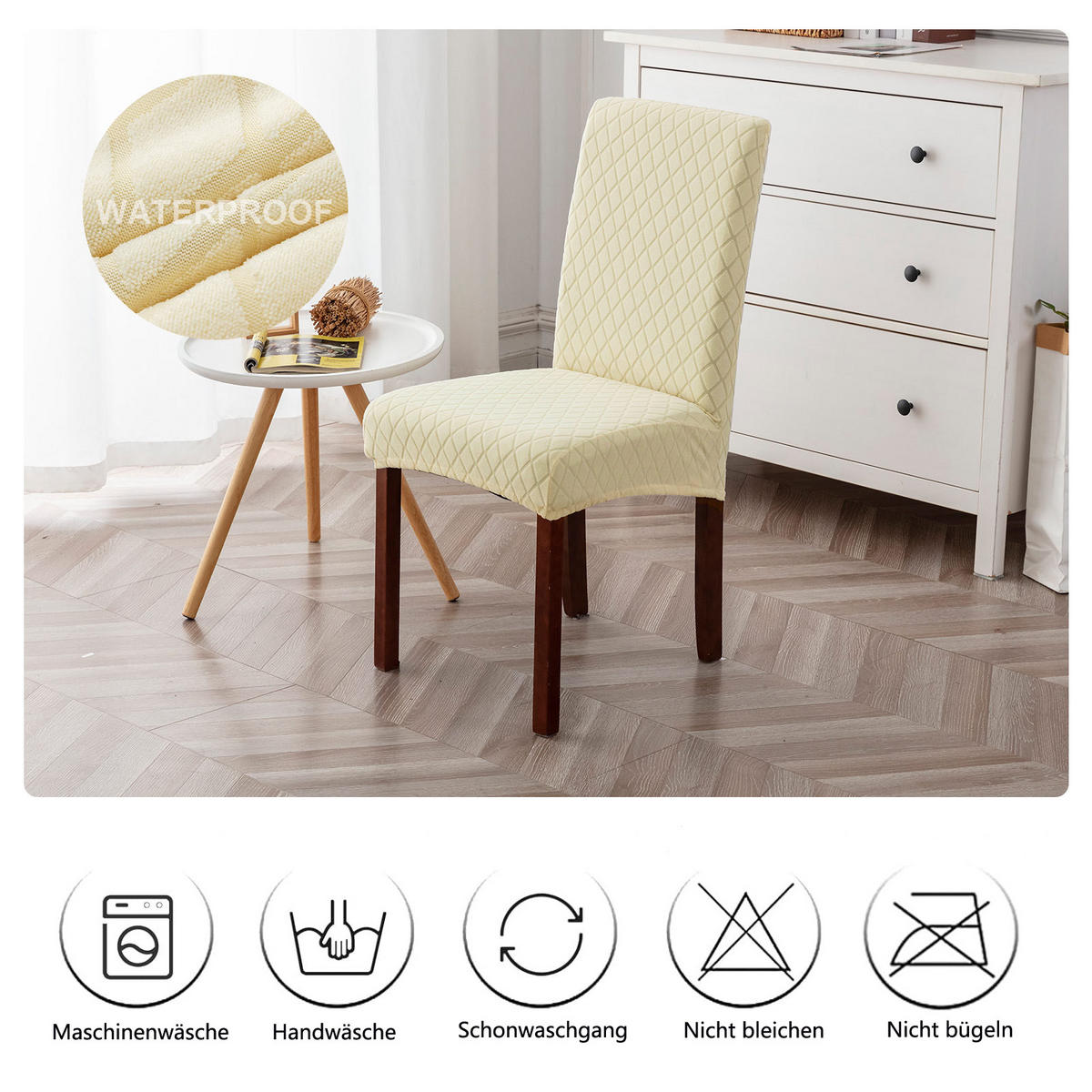 STUHLHUSSE Premium Wasserdicht Stretch Stuhlbezug Beige 2 Stück - Beige, Textil (45/45cm) - Kaket