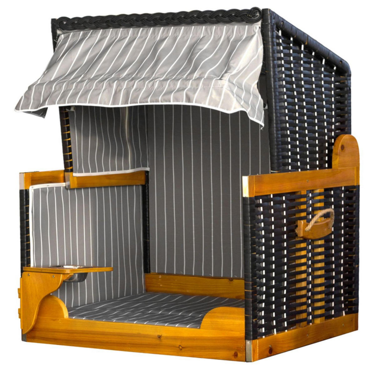 HUNDESTRANDKORB - gestreift/anthrazit - PE schwarz - inkl. Schutzhülle - Schwarz, Holz/Textil (80/95/65cm) - bene living