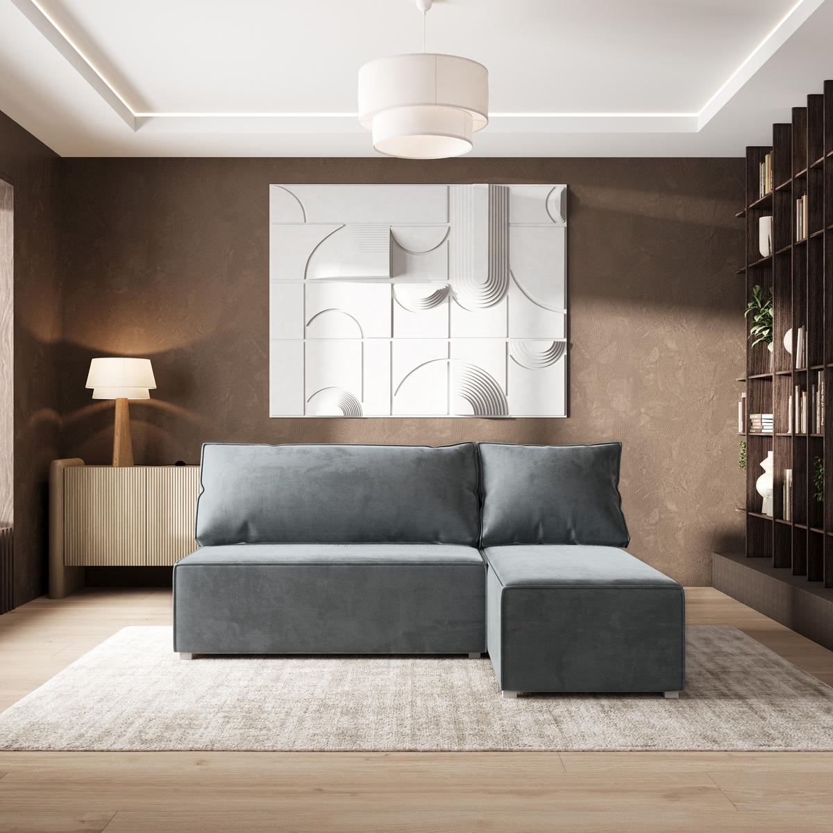 ROHOVÁ SEDAČKA BRISO šedá - šedá, dřevo/textil (200/140cm) - MASSENO