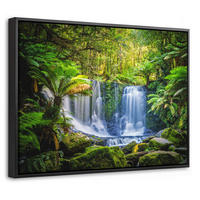 LEINWAND Bilder mit Rahmen - Dschungel - Wasserfall - Australien - Pflanzen - Natur - 40x30 - Dunkelgrün, Textil (40/30cm) - MuchoWow