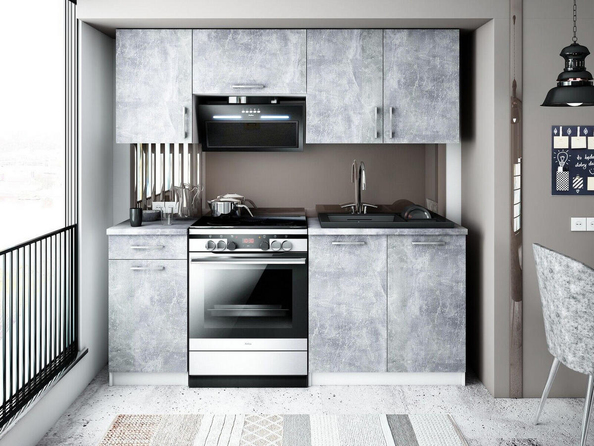 KÜCHENZEILE LECO 180 beton - Weiß/Grau, Holzwerkstoff (180/82/46cm) - roe furniture