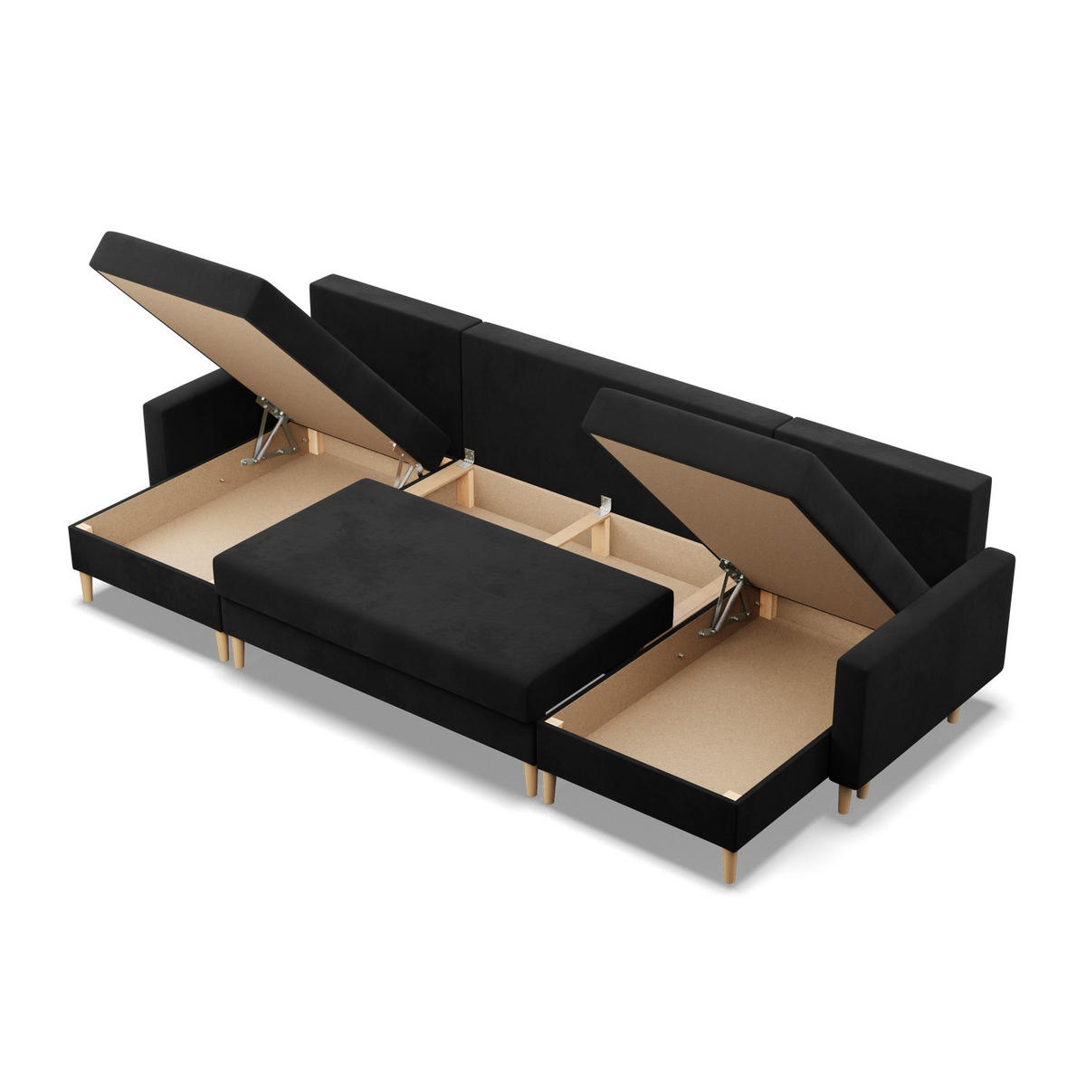 U-ECKSOFA MIT SCHLAFFUNKTION BLANK, Schwarz - Schwarz, Textil (294/88/140cm) - Mebligo