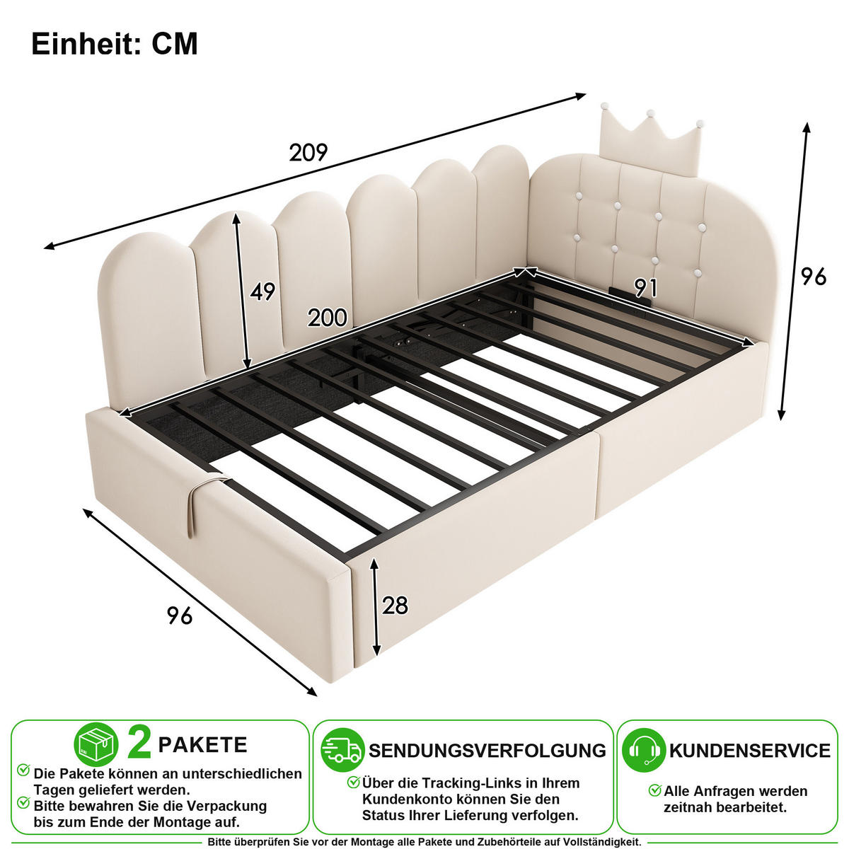 DENNÍ POSTEL 90/200 cm v béžové barvě ze sametu s úložným prostorem - béžová, kov/kompozitní dřevo (90/200cm) - CHICFURN