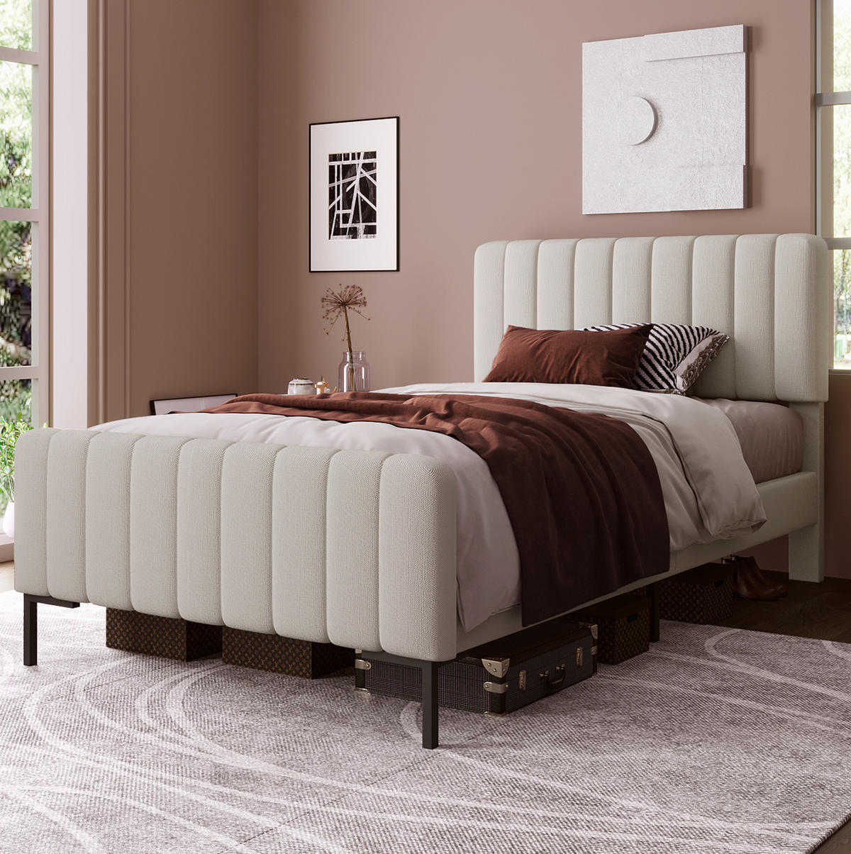 POLSTERBETT 90/200 cm in Grau-Beige mit verstellbarem Kopfteil - Grau, Textil (90/200cm) - Flora Grace