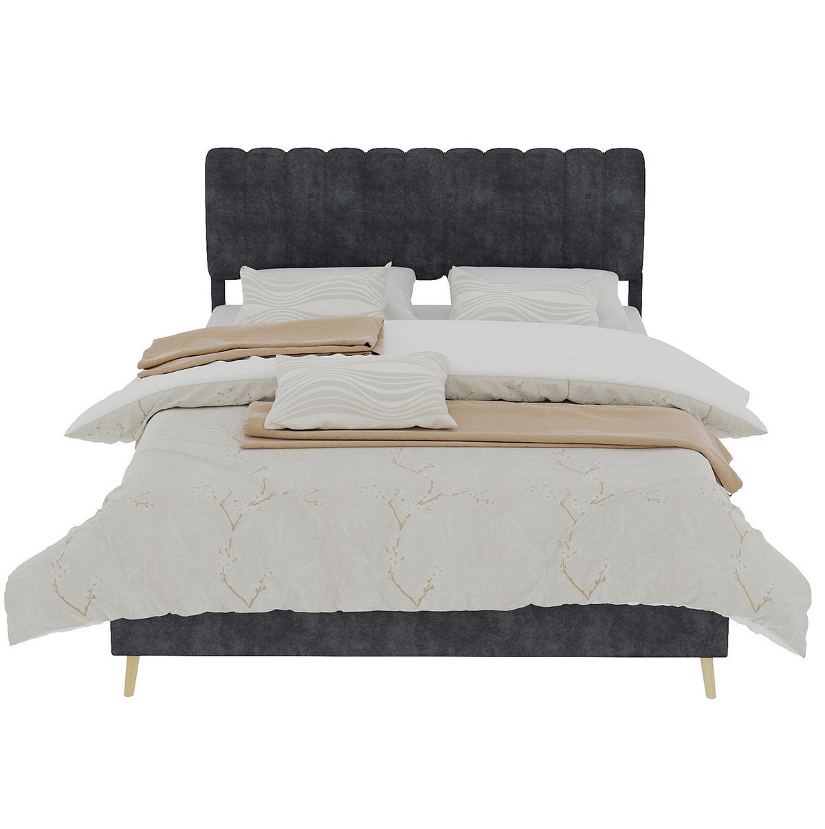ČALOUNĚNÁ postel 140/200 cm šedá z látky a kovu s měkkým čelem - šedá, textil (140/200cm) - OKWISH