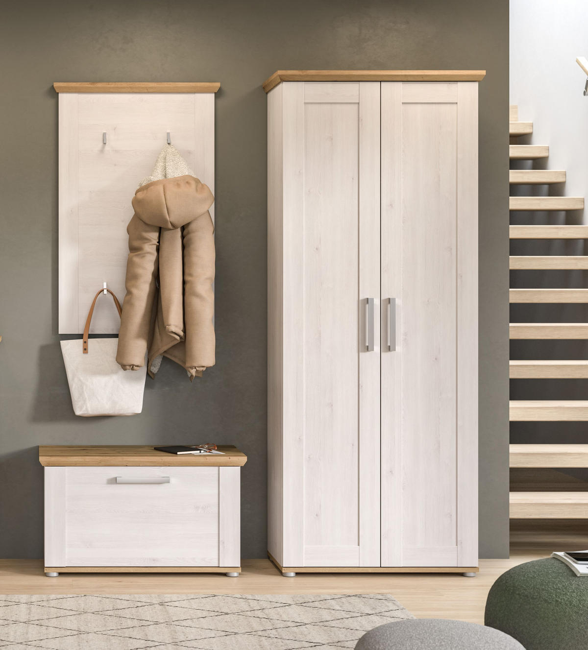 GARDEROBEN Set Verona 175x196x39 cm Sibiu Lärche Weiß 3tlg. - Lärchefarben, Holzwerkstoff (171/194/37cm)