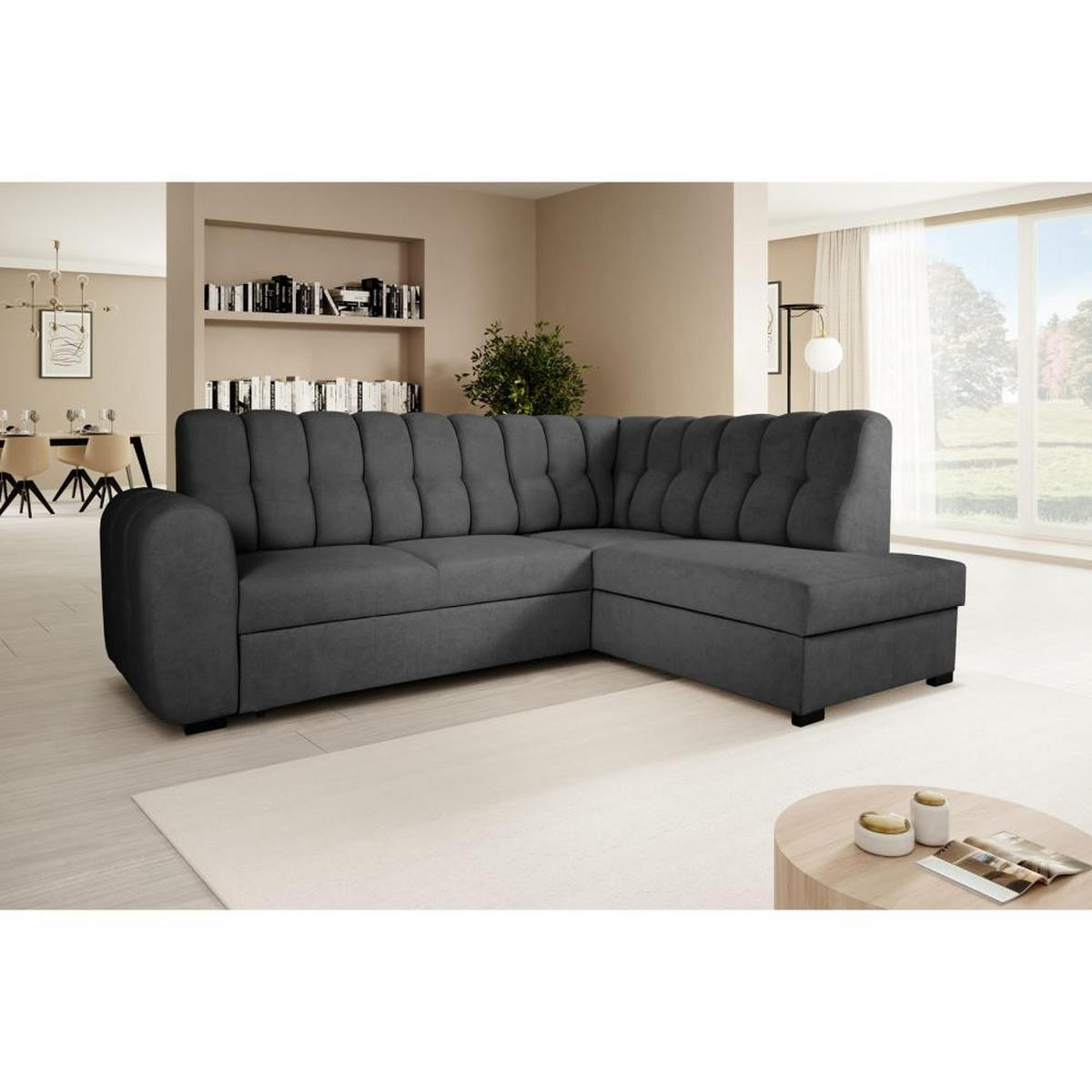 ECKSCHLAFSOFA Zoja rechts schwarz - Schwarz, Textil (261/193cm) - Beautysofa