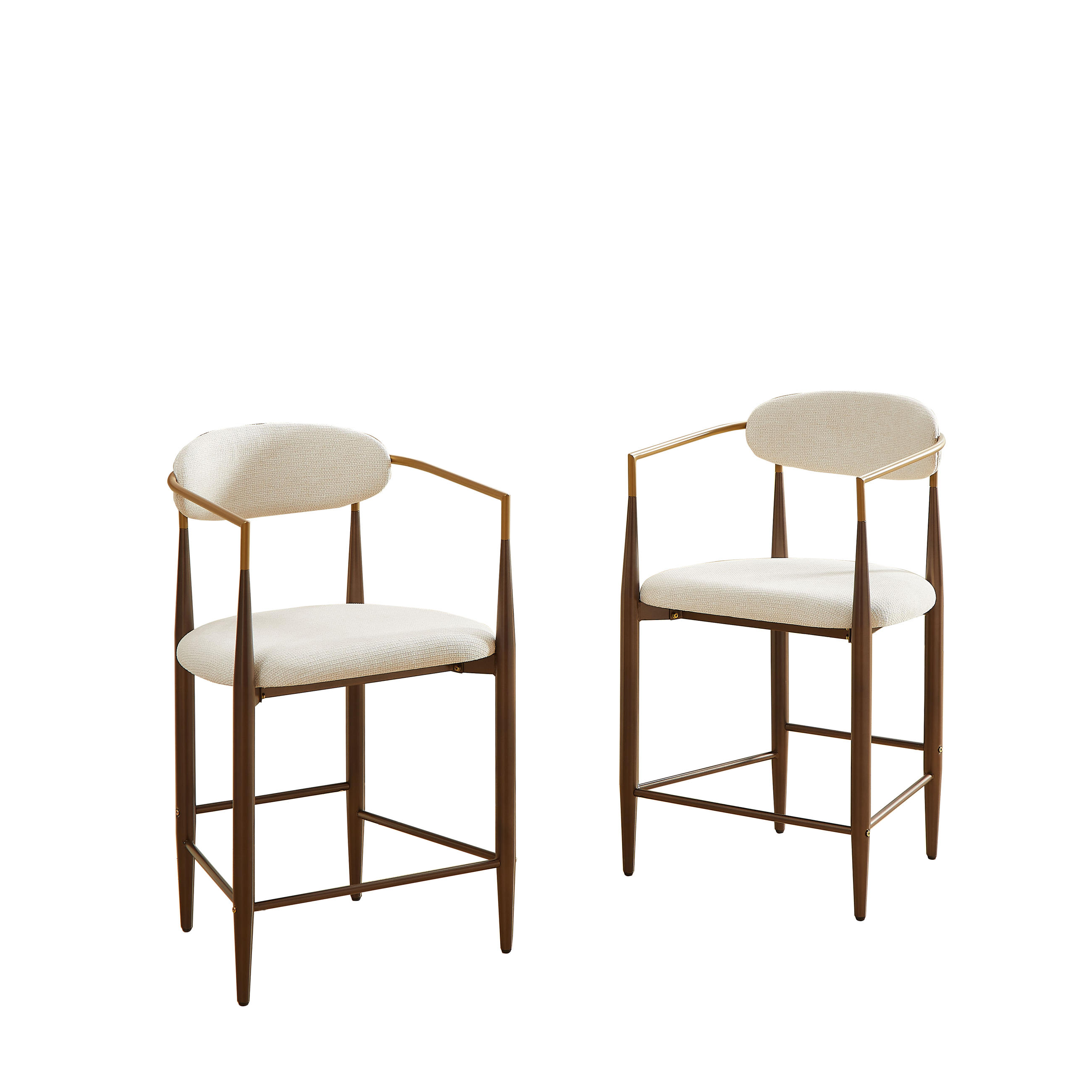 BARHOCKER 2er-Set mit Armlehnen und Stoffkissen, Creme - Beige, Textil (49/102/59cm)
