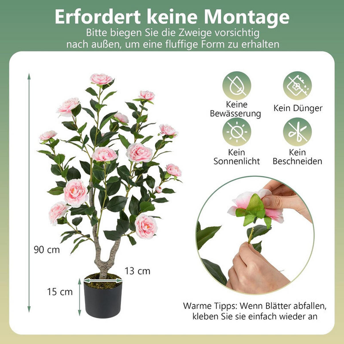 KUNSTBAUM mit Blüten rosa - Pink, Kunststoff (90cm) - COSTWAY