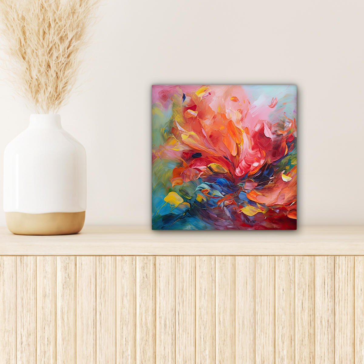 LEINWANDBILD Ölgemälde - Kunst - Abstrakt - Farbenfroh Deko Wohnzimmer 20x20 cm - Altrosa, Textil (20/20cm) - MuchoWow