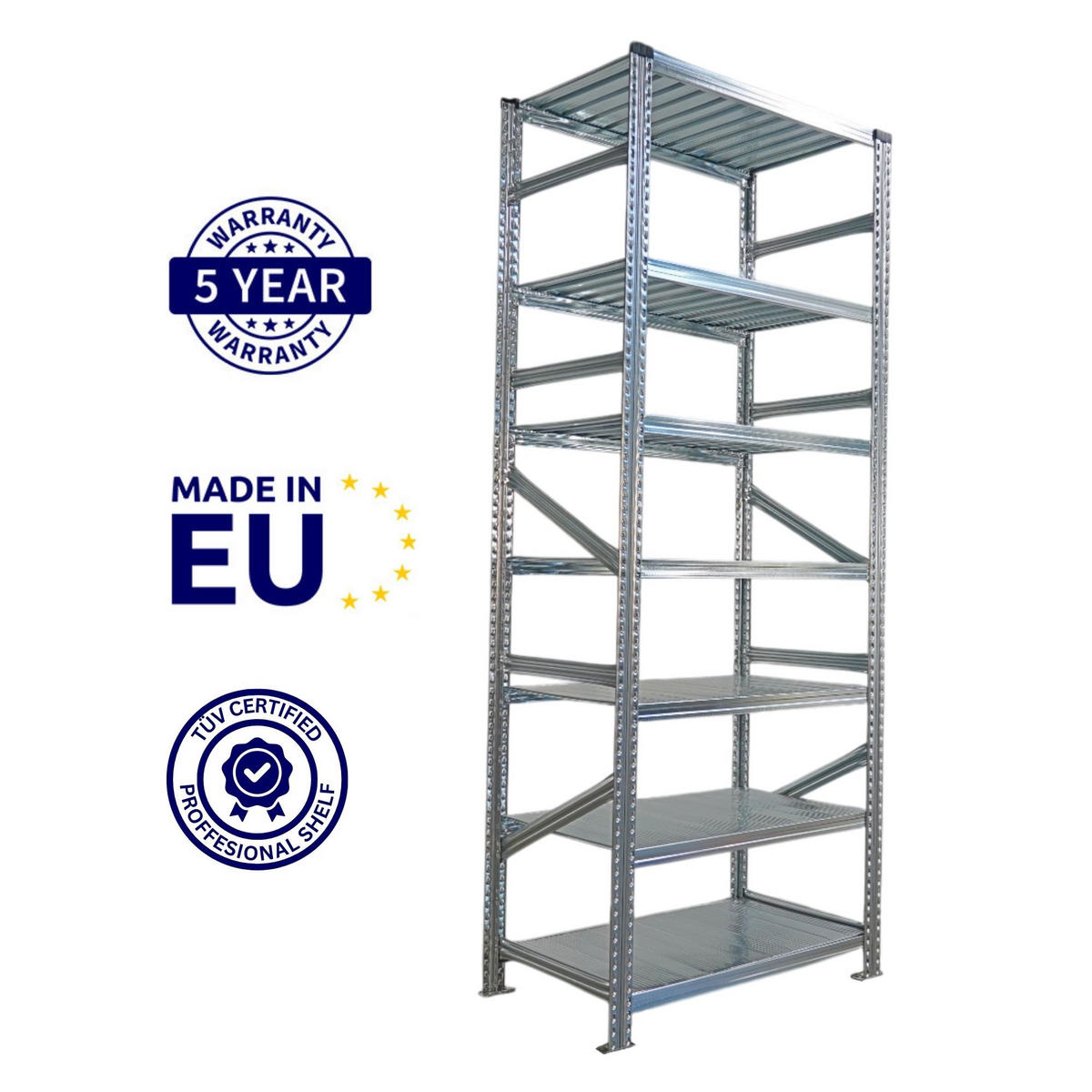 FACHBODENREGAL Proximo Stecksystem 250x360x60cm 7 Ebenen Beidseitig nutzbar Verzinkt - Silberfarben, Metall (360/250/60cm) - PROREGAL