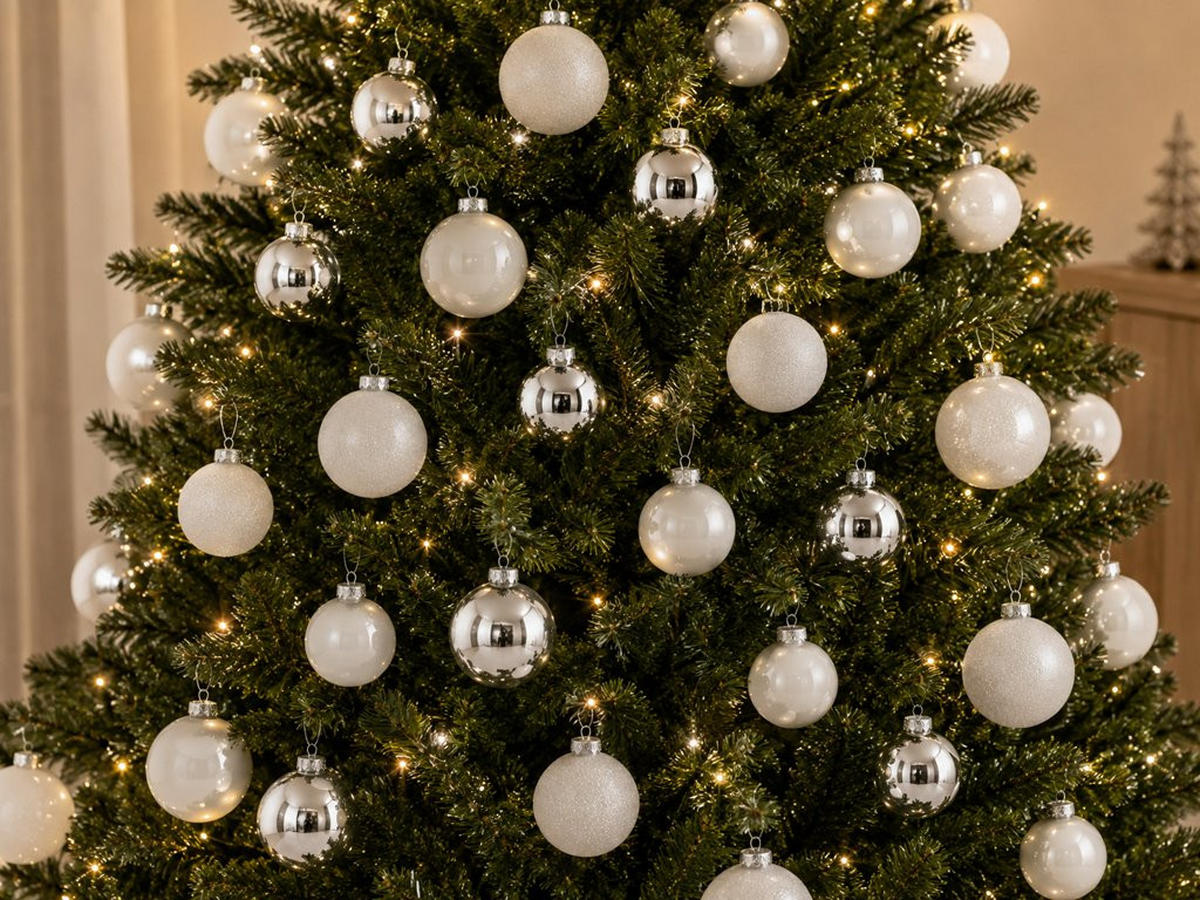 WEIHNACHTSKUGEL-SET silber 26 Stück, 7 cm, Glas - Silberfarben, Glas (30/30/50cm) - LAALU