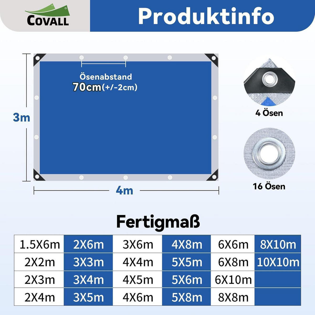 PLANE 3 x 4 m Silber/Blau Wasserdicht UV-beständig - Multicolor, Kunststoff (30/25/4cm)