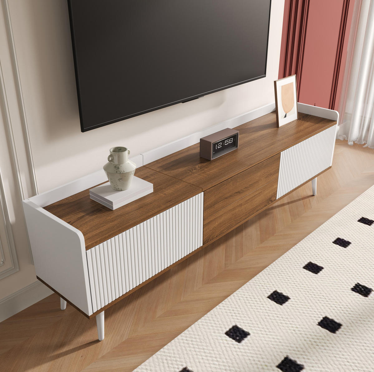 TV-ELEMENT mit 3 Türen 160 x 39 cm Weiß/Natur - Weiß, Holzwerkstoff (39/49.5/160cm) - Beauniv