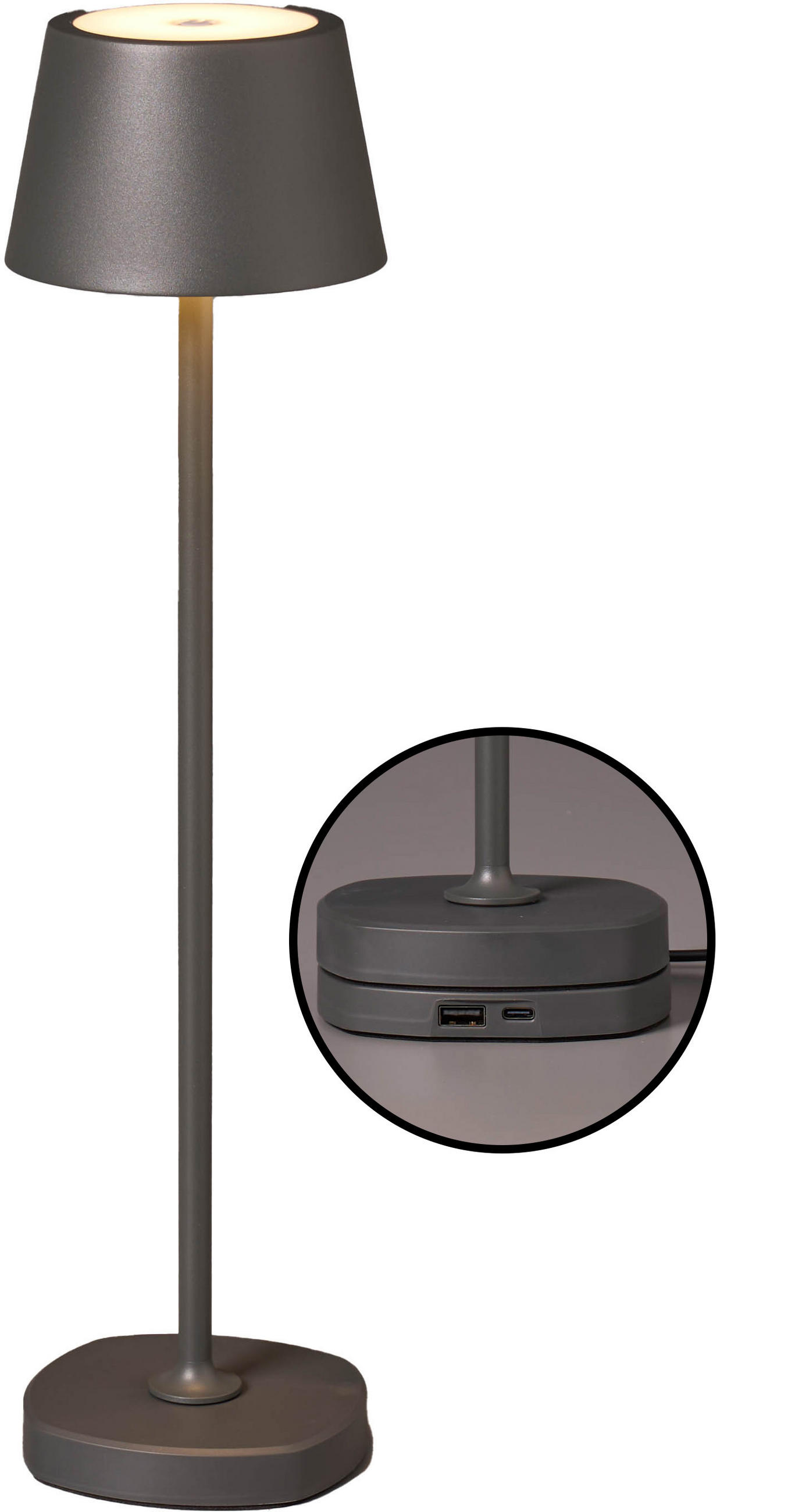 LED-AKKU Tischlampe mit Ladestation Ø 11 x 45 cm stufenlos dimmbar für Innen und Außen grau - Grau, Kunststoff (11/11/45cm) - Northpoint