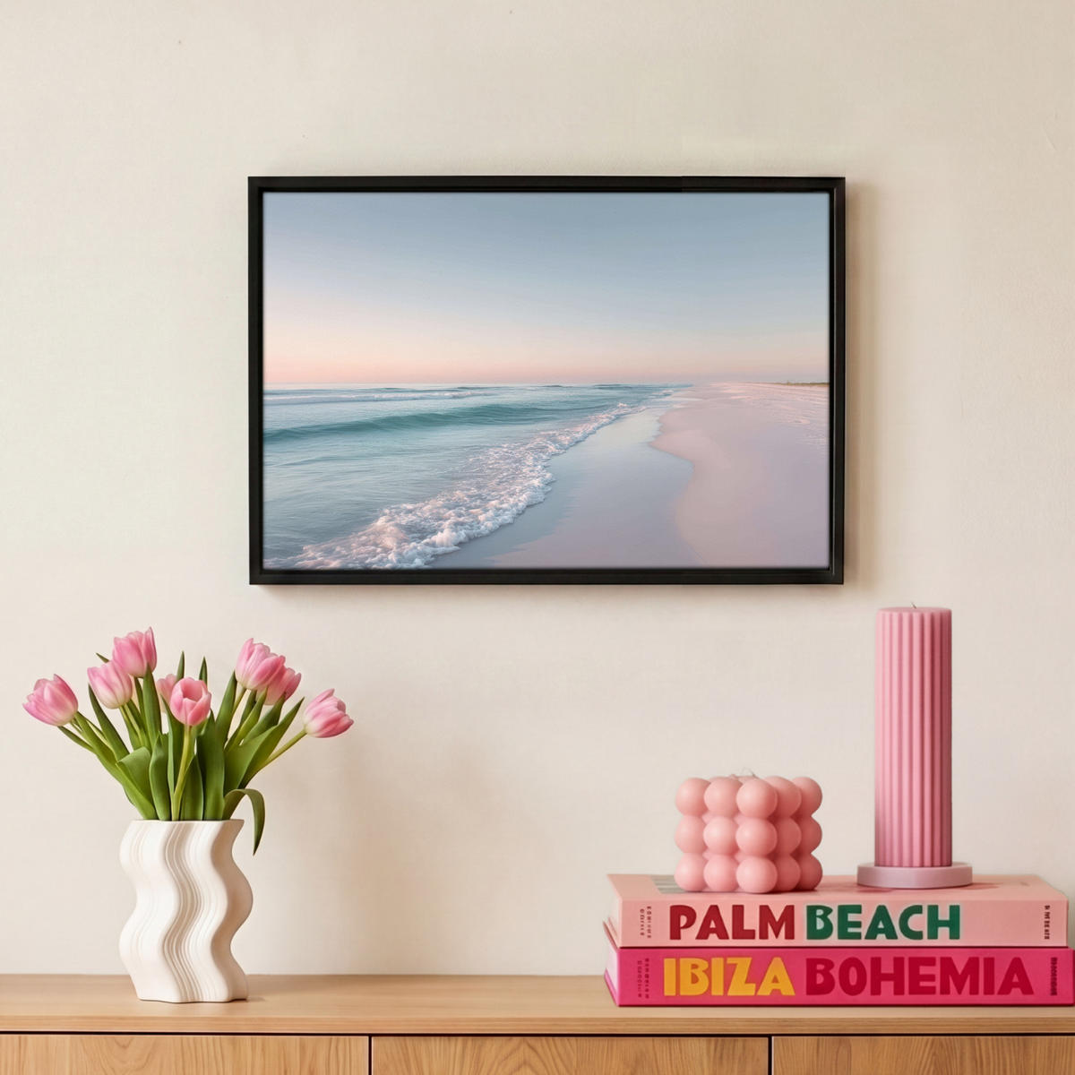 LEINWAND Bilder mit Rahmen - Küstenlinie - Pastell - Wasser - 30x20 - Pastellblau, Textil (30/20cm) - MuchoWow