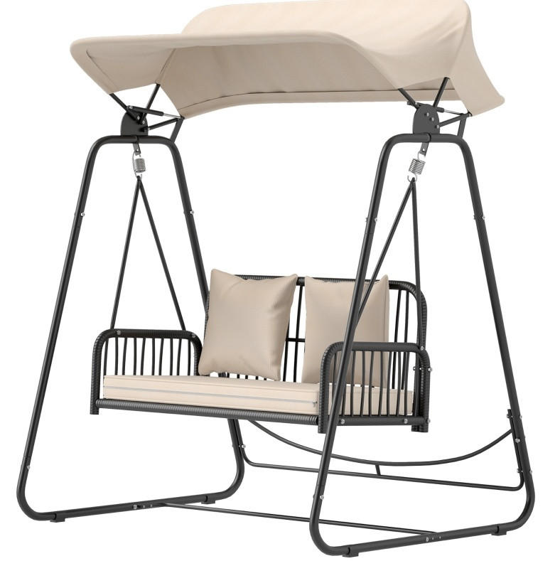HOLLYWOODSCHAUKEL 149/121/180 cm mit verstellbarem Sonnendach und Kissen, Stahl, Khaki - Beige, Metall (121/180/149cm) - Redom