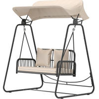 HOLLYWOODSCHAUKEL 149/121/180 cm mit verstellbarem Sonnendach und Kissen, Stahl, Khaki - Beige, Metall (121/180/149cm) - Redom