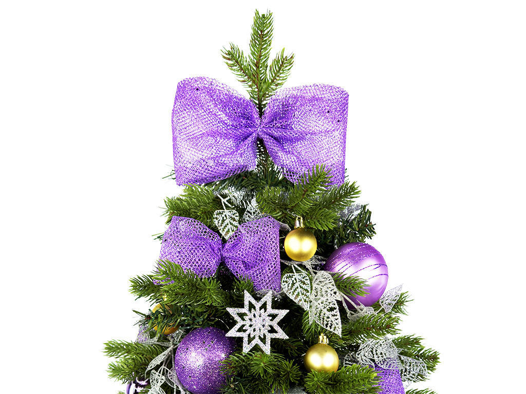 WEIHNACHTSBAUM künstlicher 60 cm mit LED-Beleuchtung, VIOLETTHARMONIE II, mit 28 Weihnachtsbaumschmuck, Pflanztopf mit Jutesack - Silberfarben/Lila, Kunststoff/Stein (40/60cm) - LAALU