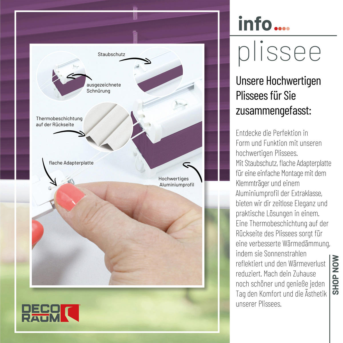 PLISSEE Thermo Basic 75 x 210cm Klemmfix ohne Bohren - Lila, Textil (75/210/210cm) - Deco-Raum