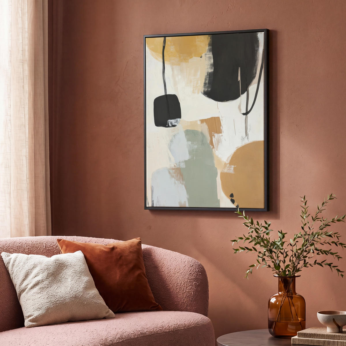 LEINWAND Bilder mit Rahmen - Farbe - Abstrakt - Farben - 70x100 - Currygelb, Textil (70/100cm) - MuchoWow