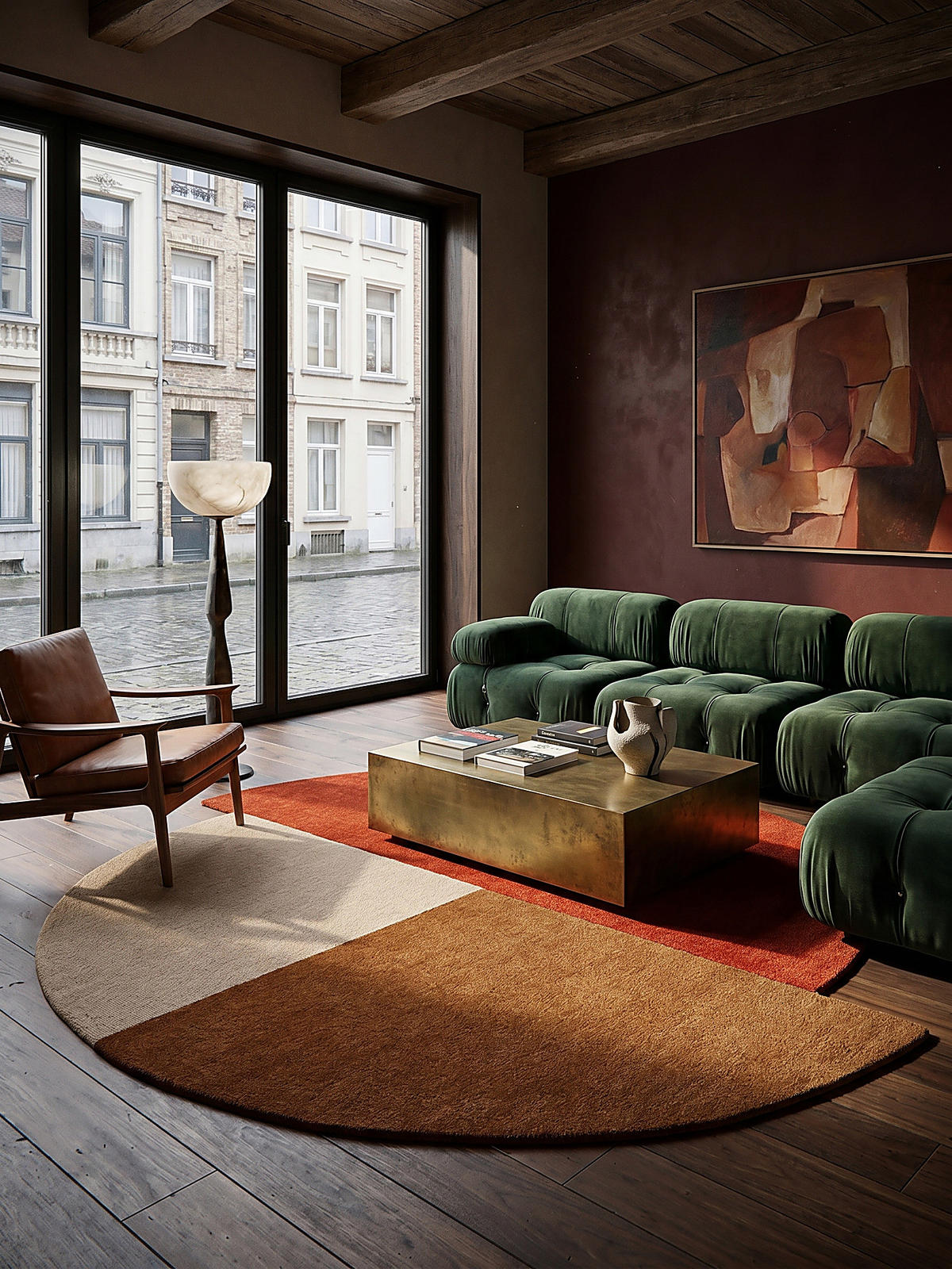 WOLLTEPPICH Segment Muster, Geometrisch, Wohnzimmer Rot-Beige Rund 200x200 - Rot, Textil (200/200cm) - KADIMA DESIGN
