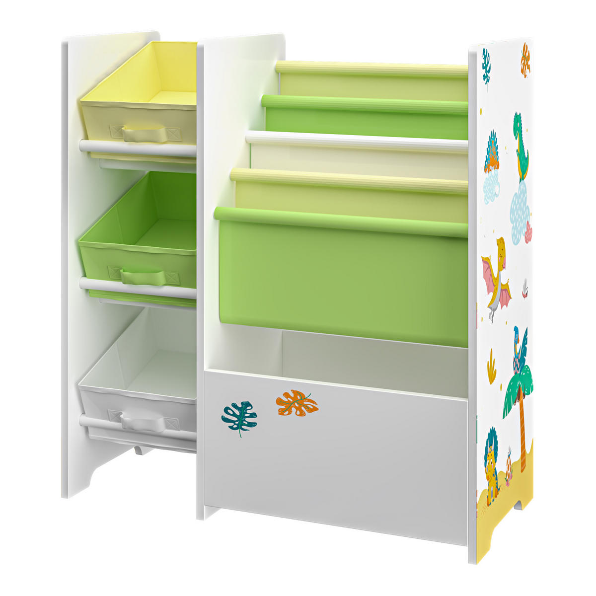 KINDERREGAL Vimianzo - Gelb/Weiß, Holzwerkstoff/Textil (65/60/30cm) - [en.casa]