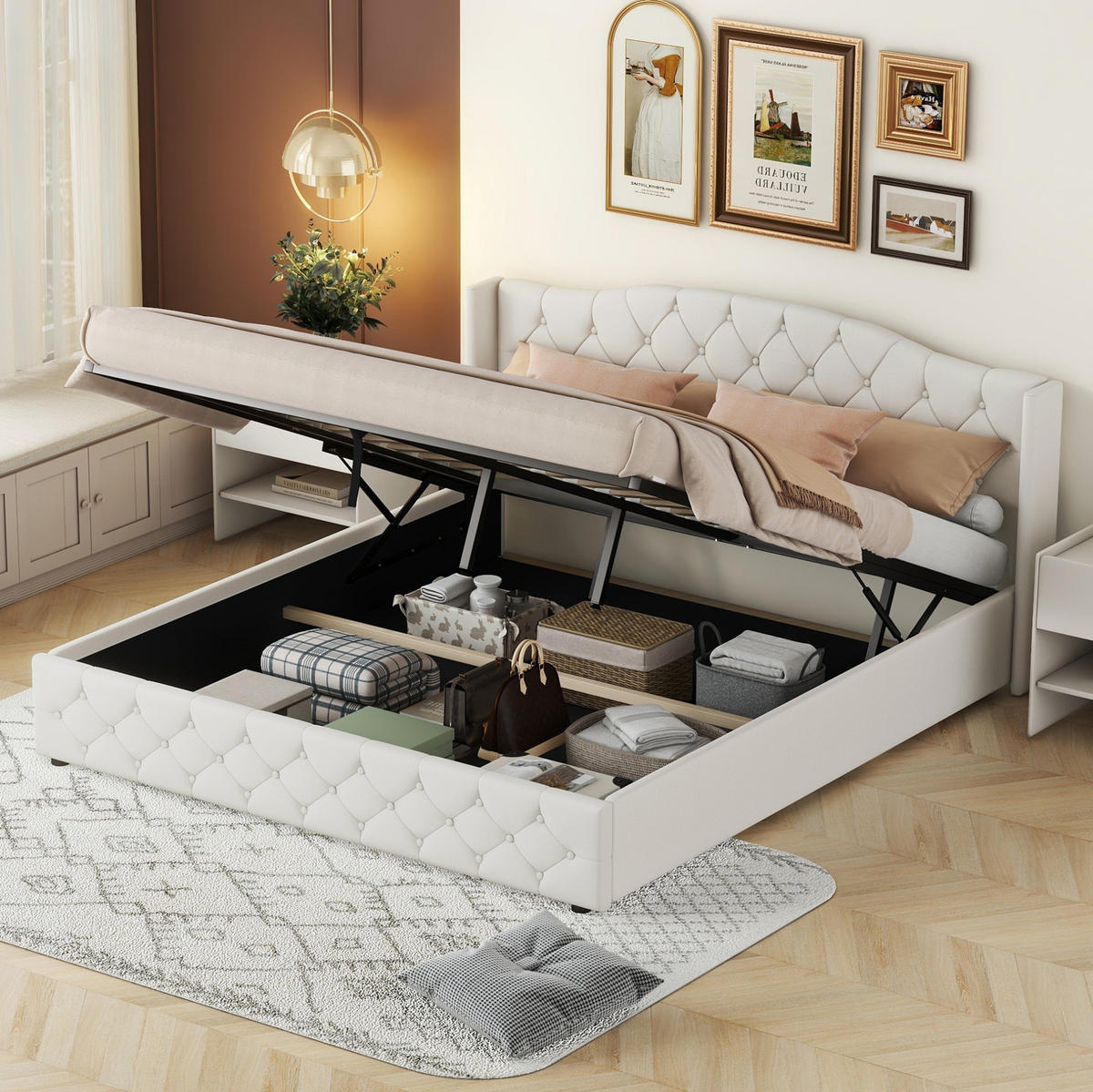 BETT mit Bettkasten 180x200 cm Beige - Beige, Metall (180/200cm) - Meubliv
