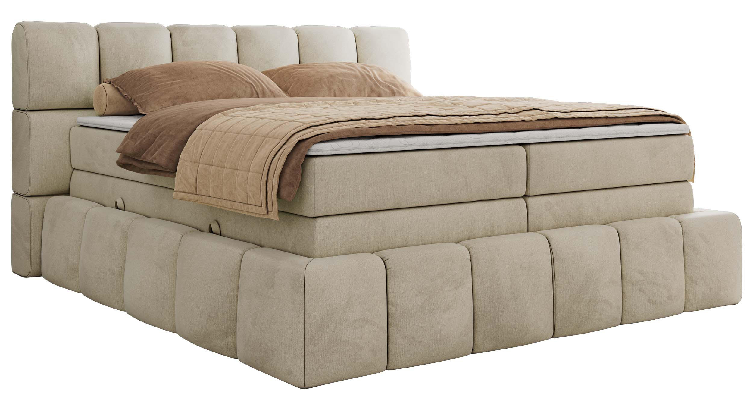 BOXSPRINGBETT NIRA KING 180/200 Beige Velvet - H3 - Beige, Holz/Textil (180/200cm) - MKS