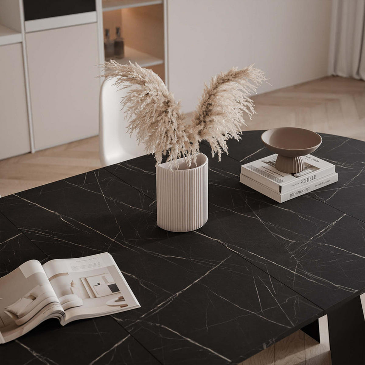 AUSZIEHTISCH FORTE 120/76 cm, Schwarz / Grigia Pietra (Steingrau) - Schwarz/Grau, Holzwerkstoff/Metall (120/120/76cm) - Idohome
