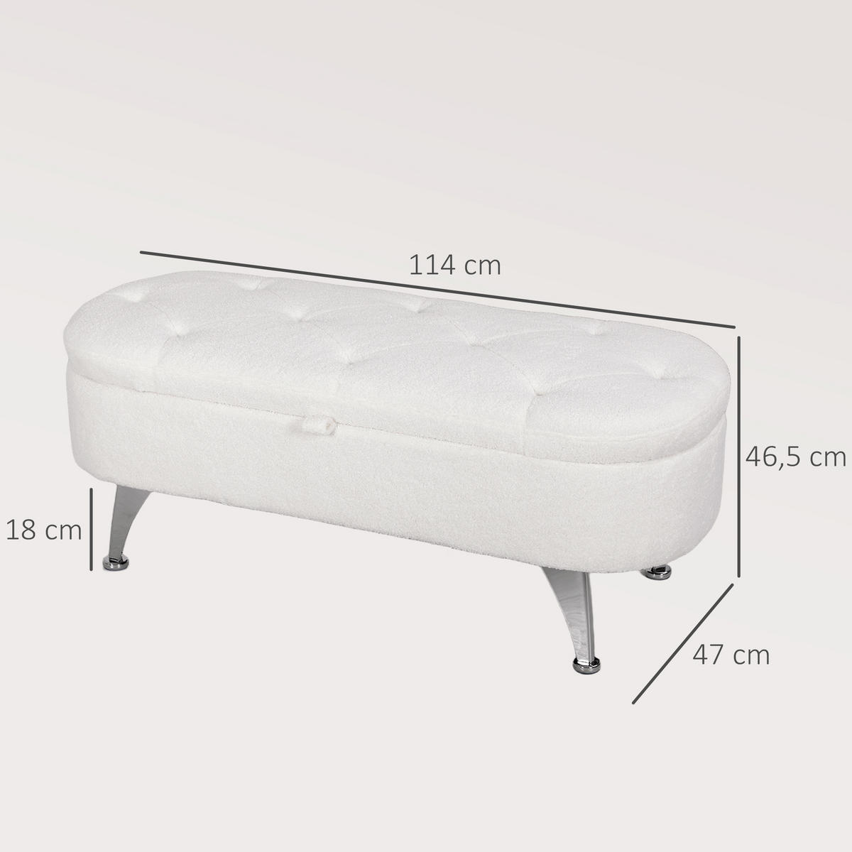 SITZBANK mit Stauraum, Polsterbank mit Deckel, Bettbank mit Teddysamtoptik - Weiß, Kunststoff (47/46.5/114cm) - HOMCOM