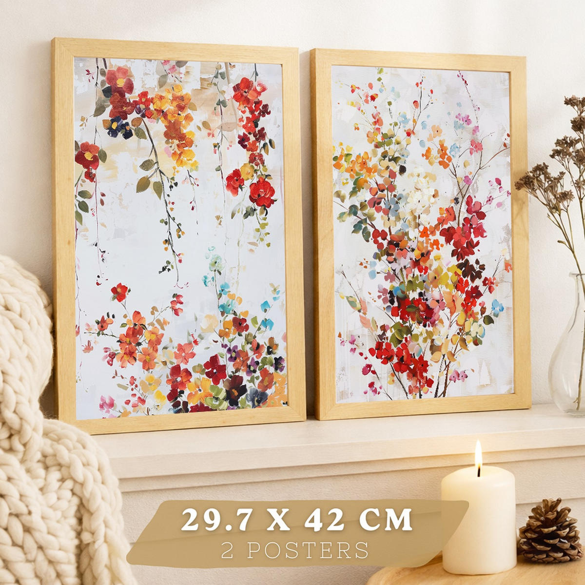 PLAKAT Sada 2 Květinové barvy A3 bez rámu - čirá, papír (29.7/1/42cm) - Nacnic