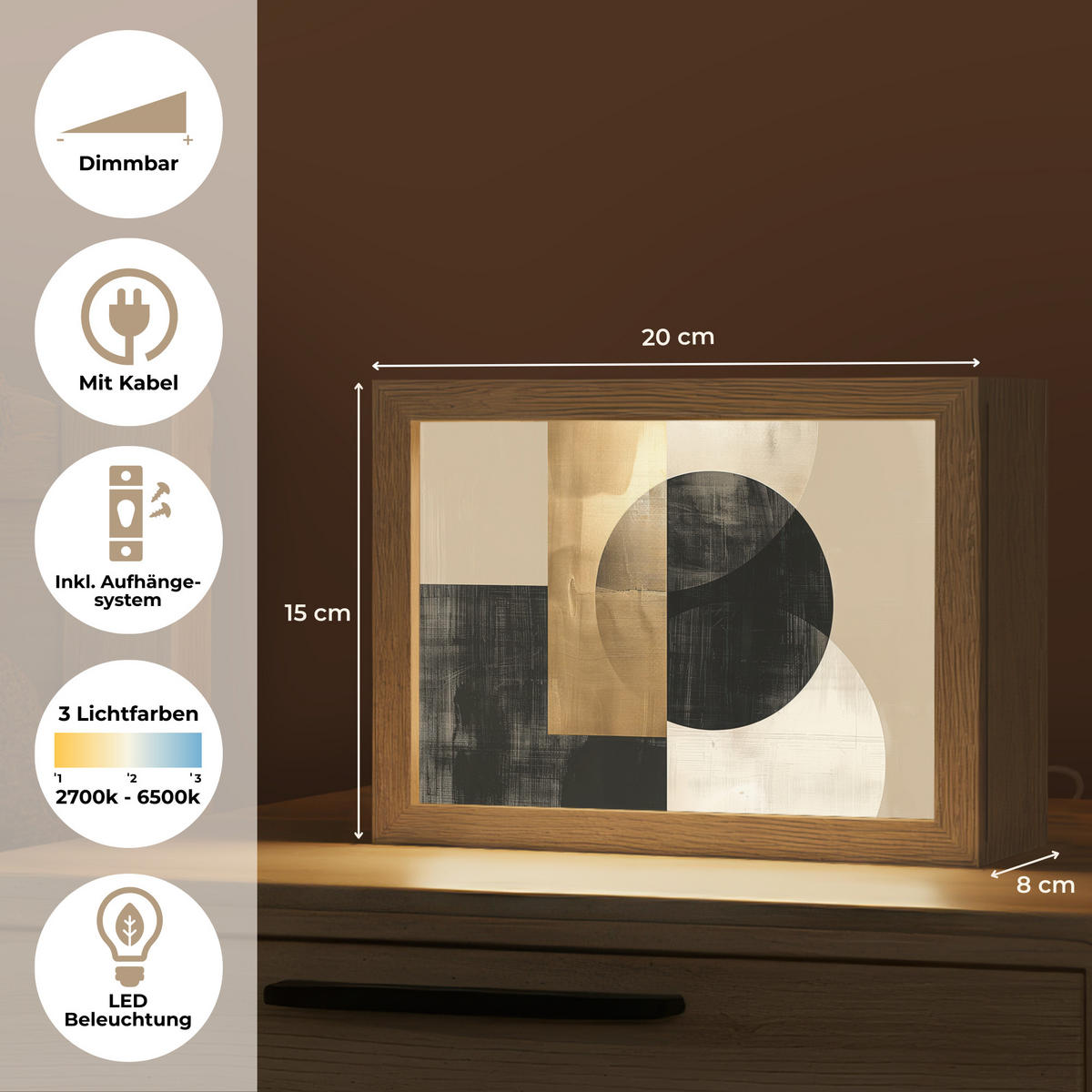 TISCHLEUCHTE Abstrakt - Modern - Schwarz - Gold 20x15 cm - Beige, Holzwerkstoff (8/20/15cm) - OnlyWow