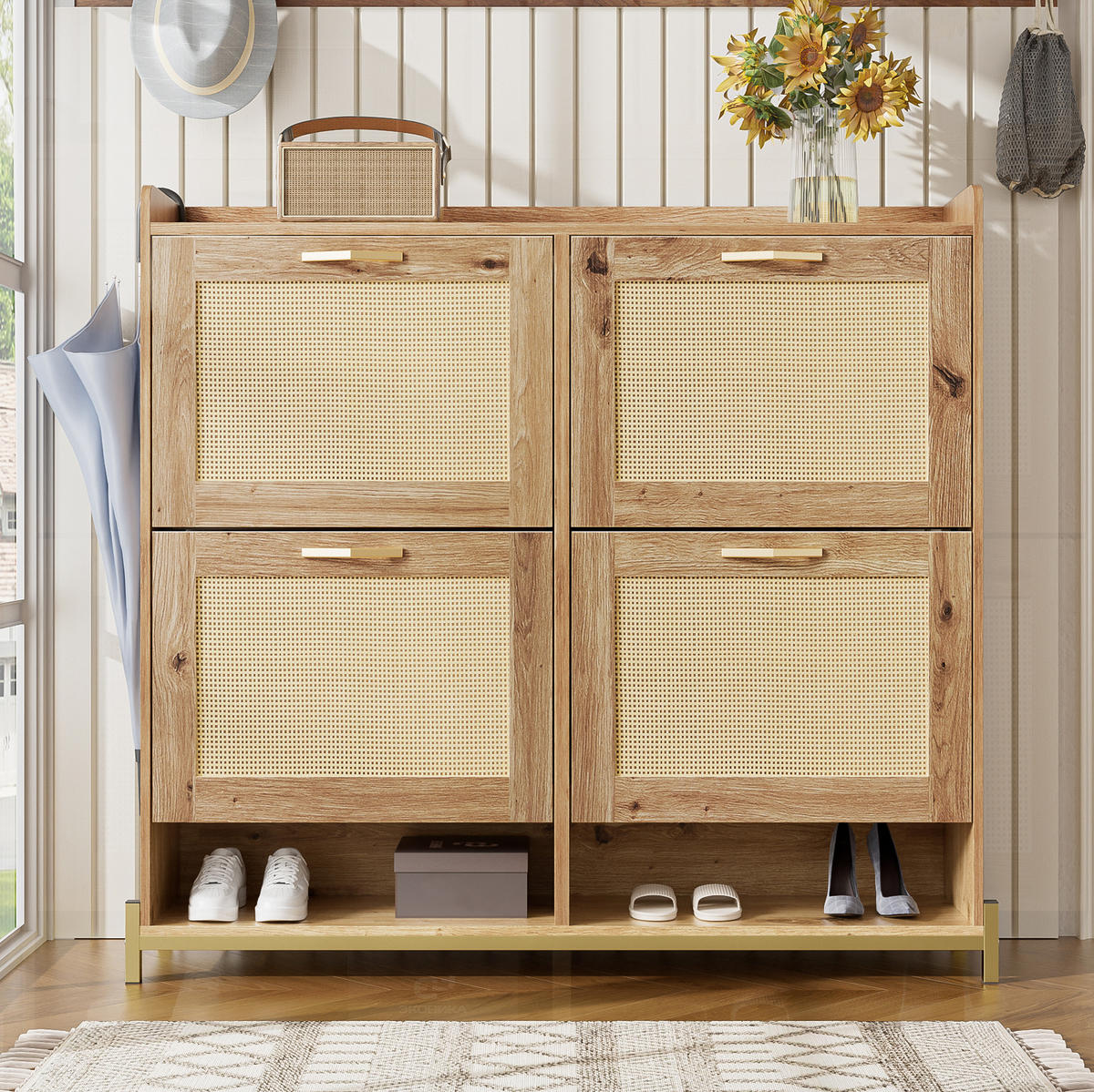 SCHUHSCHRANK aus MDF 108,5x24x100cm in Naturfarben mit Ablagefach - Naturfarben, Holzwerkstoff (108.5/100/24cm) - Modfu