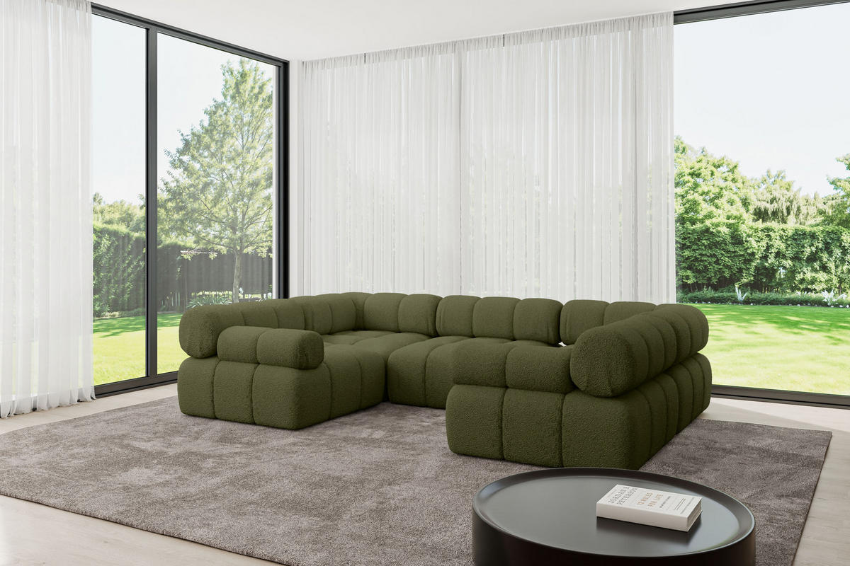 WOHNLANDSCHAFT modulares Sofa Birno-U1 - 285x190x70 cm Grün Bouclé - Grün, Holzwerkstoff/Textil (285/70/190cm) - ALTDECOR