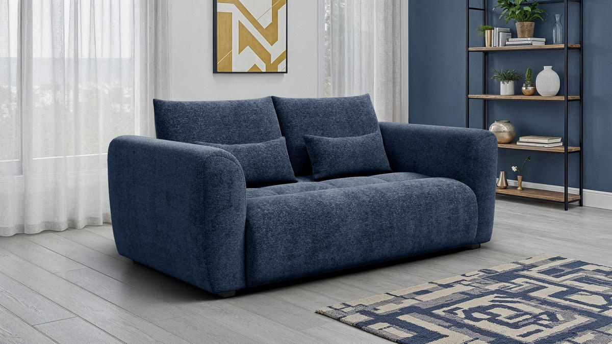 SOFA SORENO 3-Sitzer, dunkelblau - Schwarz/Dunkelblau, Holz/Textil (214/94/114cm) - Courtois Laville