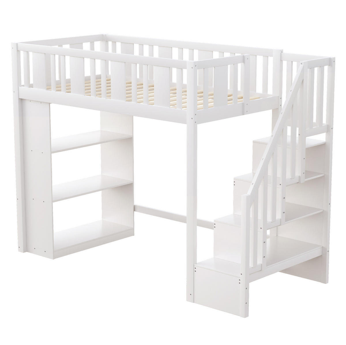 VYSOKÁ posteľ 90/200 cm biela z dreva s úložným priestorom a bezpečnostným rebríkom - biela, drevo (90/200cm) - OKWISH