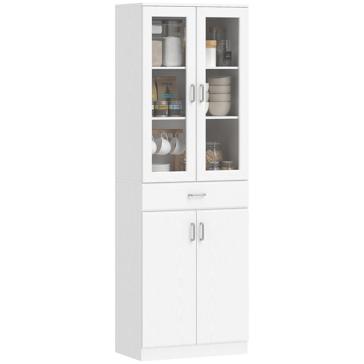 HIGHBOARD DE-11261 2 Glastüren & Schublade mit verstellbaren Böden Weiß - Weiß, Holzwerkstoff (35/180/60cm) - ComfortXL