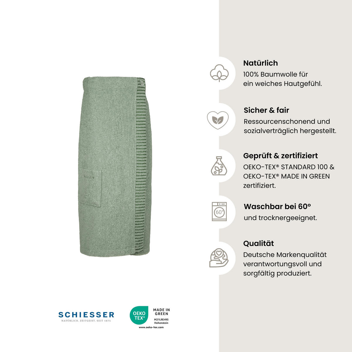 SAUNAKILT Rom Damen - Plus Size - 46-52 - Hellgrün - Hellgrün, Textil (85/160cm) - SCHIESSER