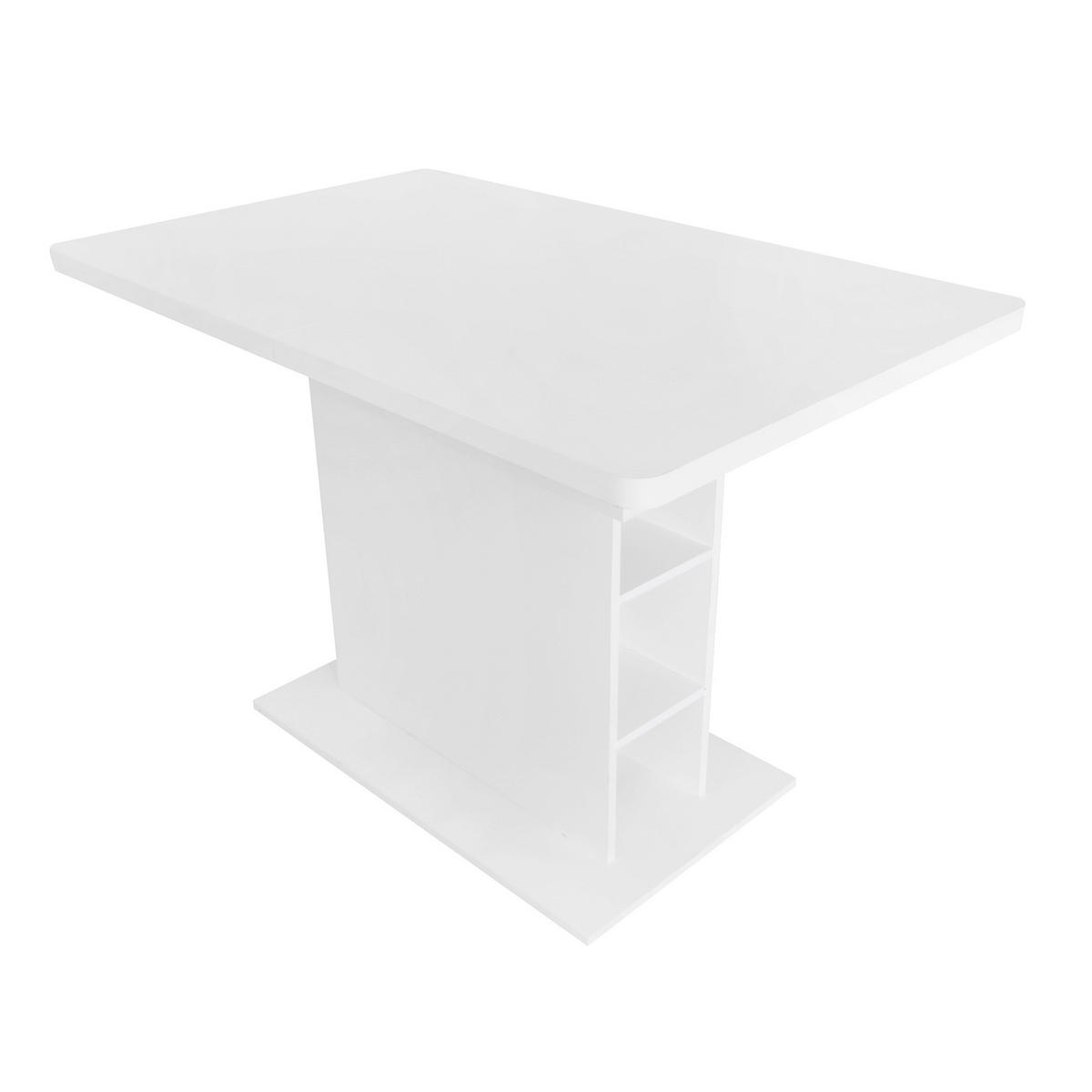 JEDÁLENSKÝ stôl z drevotriesky, biely, rozkladací s úložným priestorom,70/130/75 cm - biela, kompozitné drevo (130/70/75cm) - BEAOK