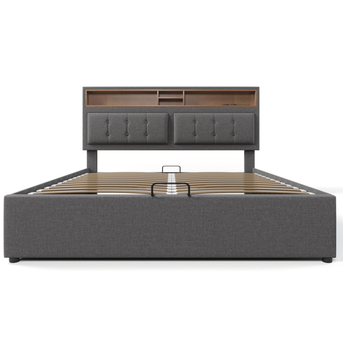 POLSTERBETT aus Leinen 140x200 cm in Grau mit Stauraum & USB-C-Ladestation - Grau, Textil (140/200cm) - Modfu