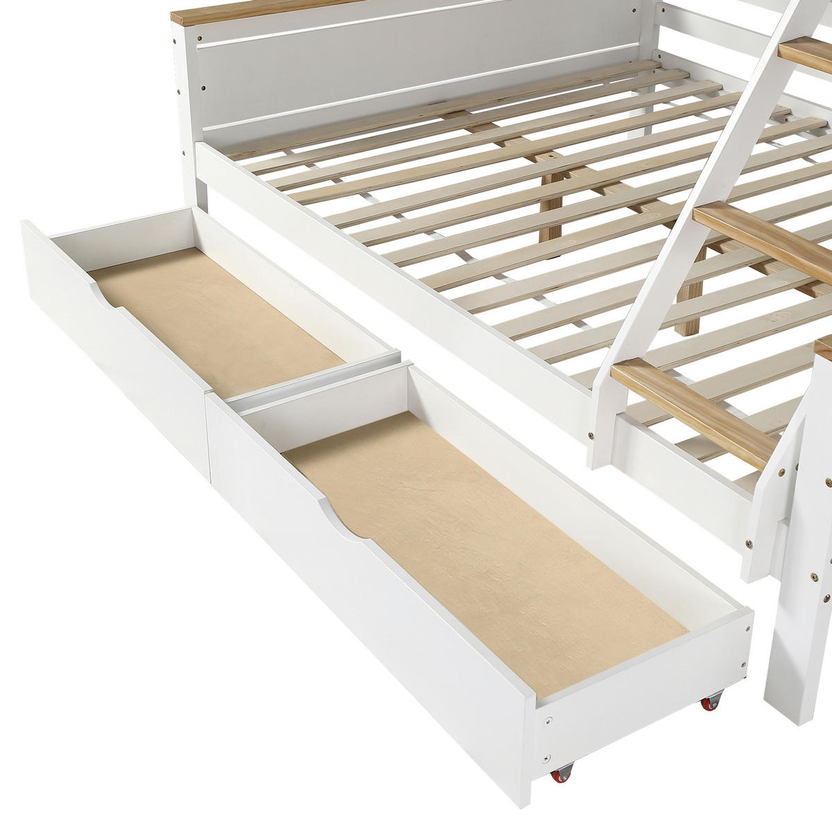 ETAGENBETT 90/200 cm & 140/200 cm mit Regalen, Schubladen und Windmühlen-Design, Weiß/Natur - Weiß, Holzwerkstoff (90/200cm) - Redom