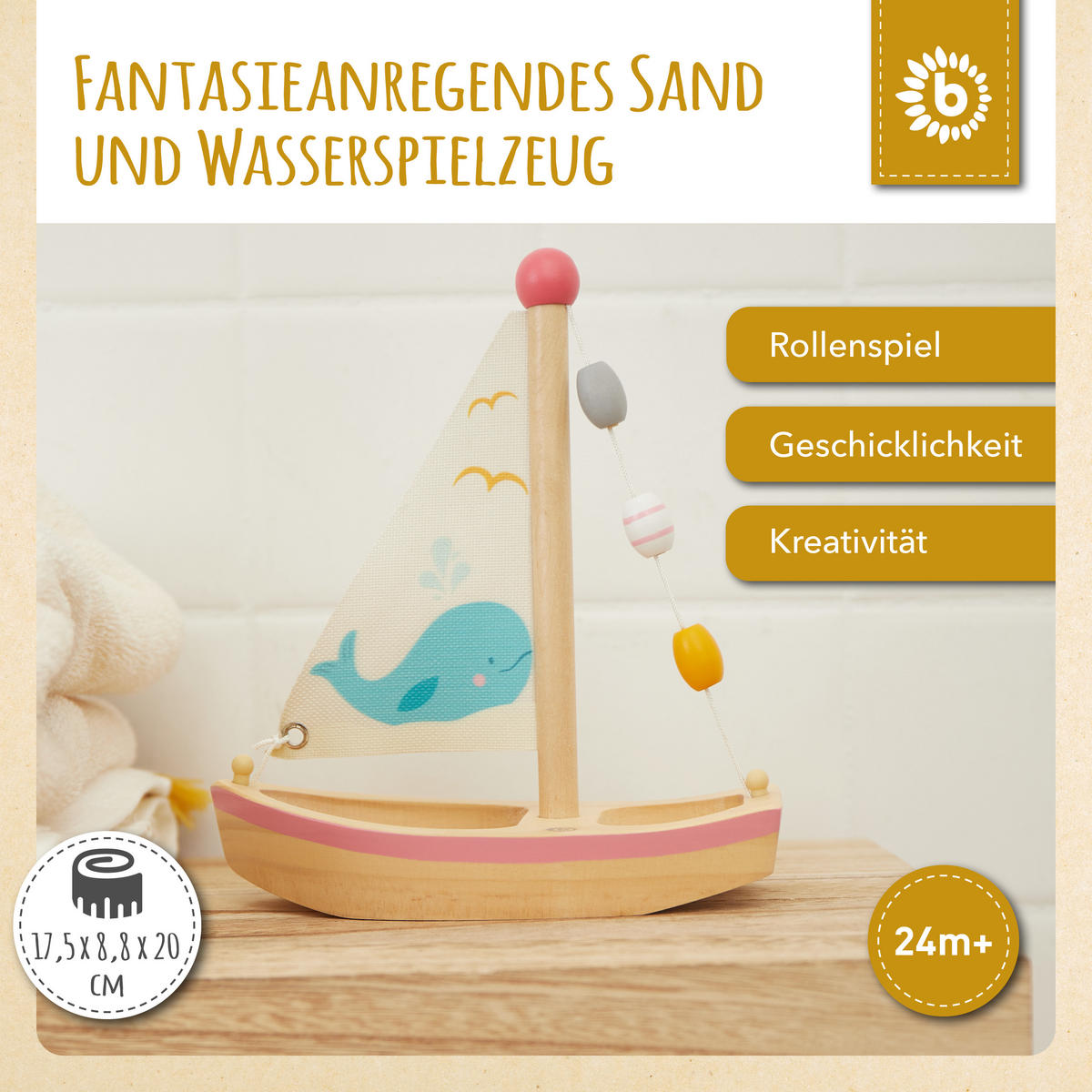 SEGELBOOT Badewanne - ab 12 Monate - Weiß, Holz (8.8/17.5cm) - Bieco Spielwaren
