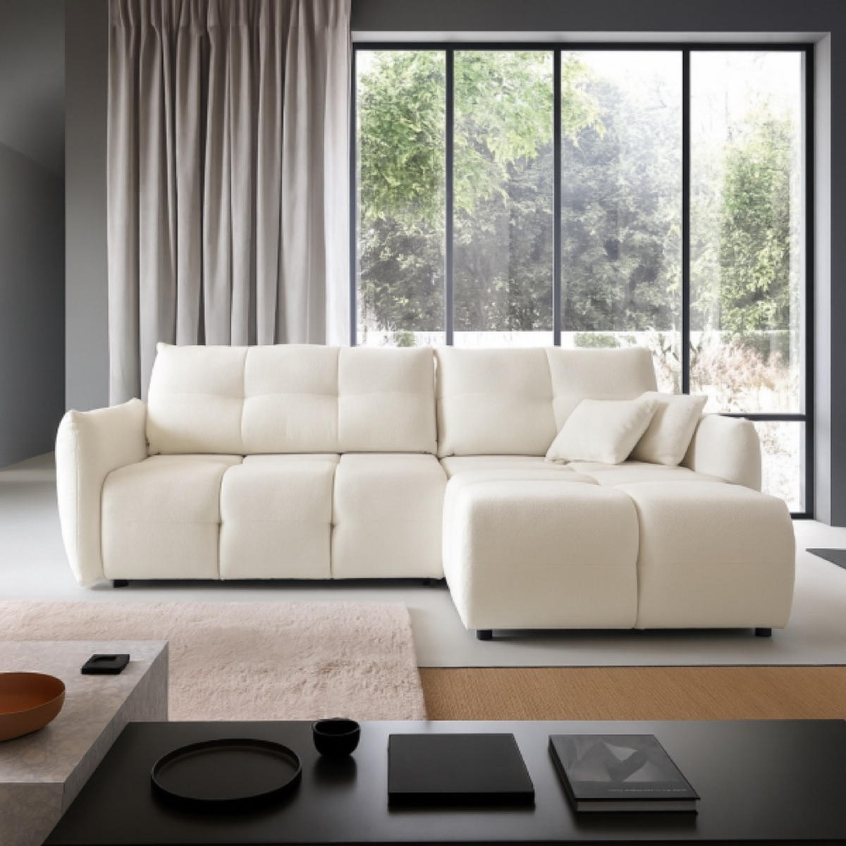 ECKSOFA Creme BOSE Mit Schlaffunktion Rechts - Creme/Weiß, Textil (177/257cm) - Sepro Meble