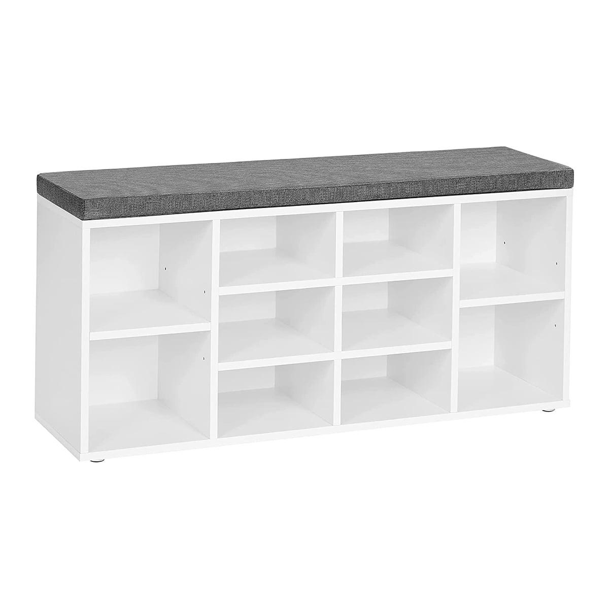 WEISSE Schuhbank mit Sitzkissen - L104 cm - Weiß, Holzwerkstoff (30/48/104cm) - Calicosy