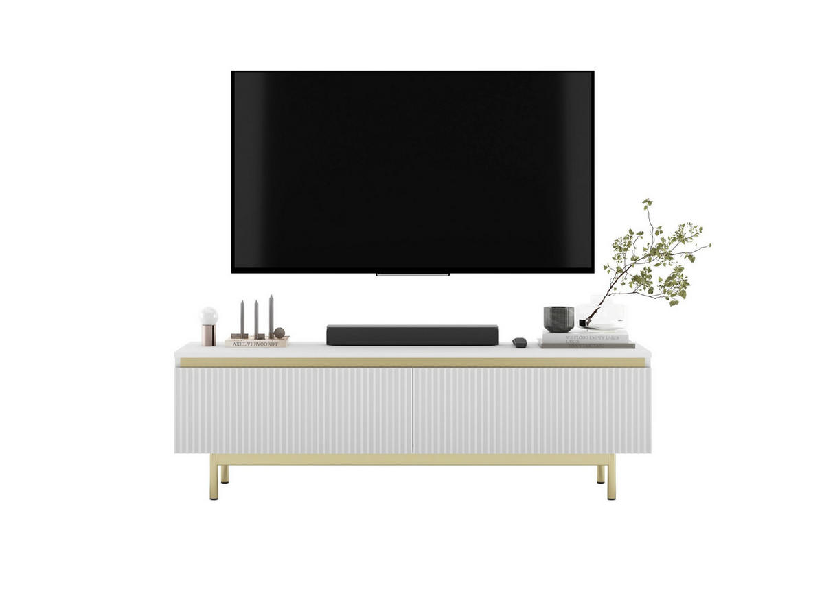 TV-SCHRANK Selene Weiß Matt 140 cm mit Metallrahmen Glamour - Goldfarben/Weiß, Holzwerkstoff (140/44/35cm) - Meble Lindner