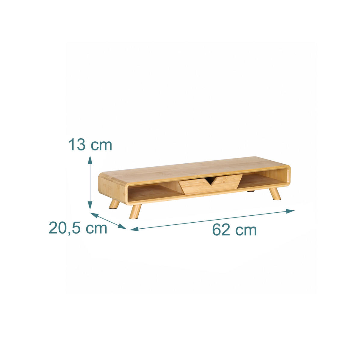 MONITORSTÄNDER Natur Bambus mit Schublade - Hellbraun, Holz/Holzwerkstoff (20.5/62/13cm) - Relaxdays