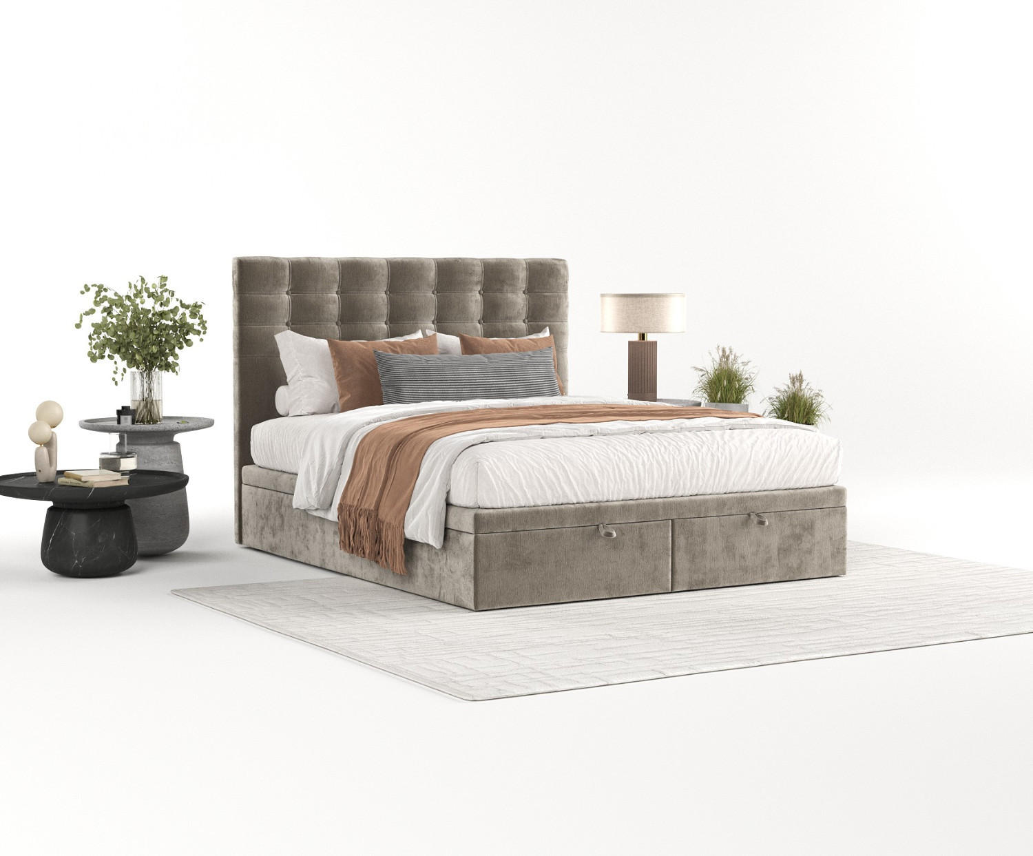 POLSTERBETT Callo mit Stauraum 120/200 cm Beige im Lotta Stoff - Beige/Schwarz, Holz/Holzwerkstoff (120/200cm) - AltaBeds